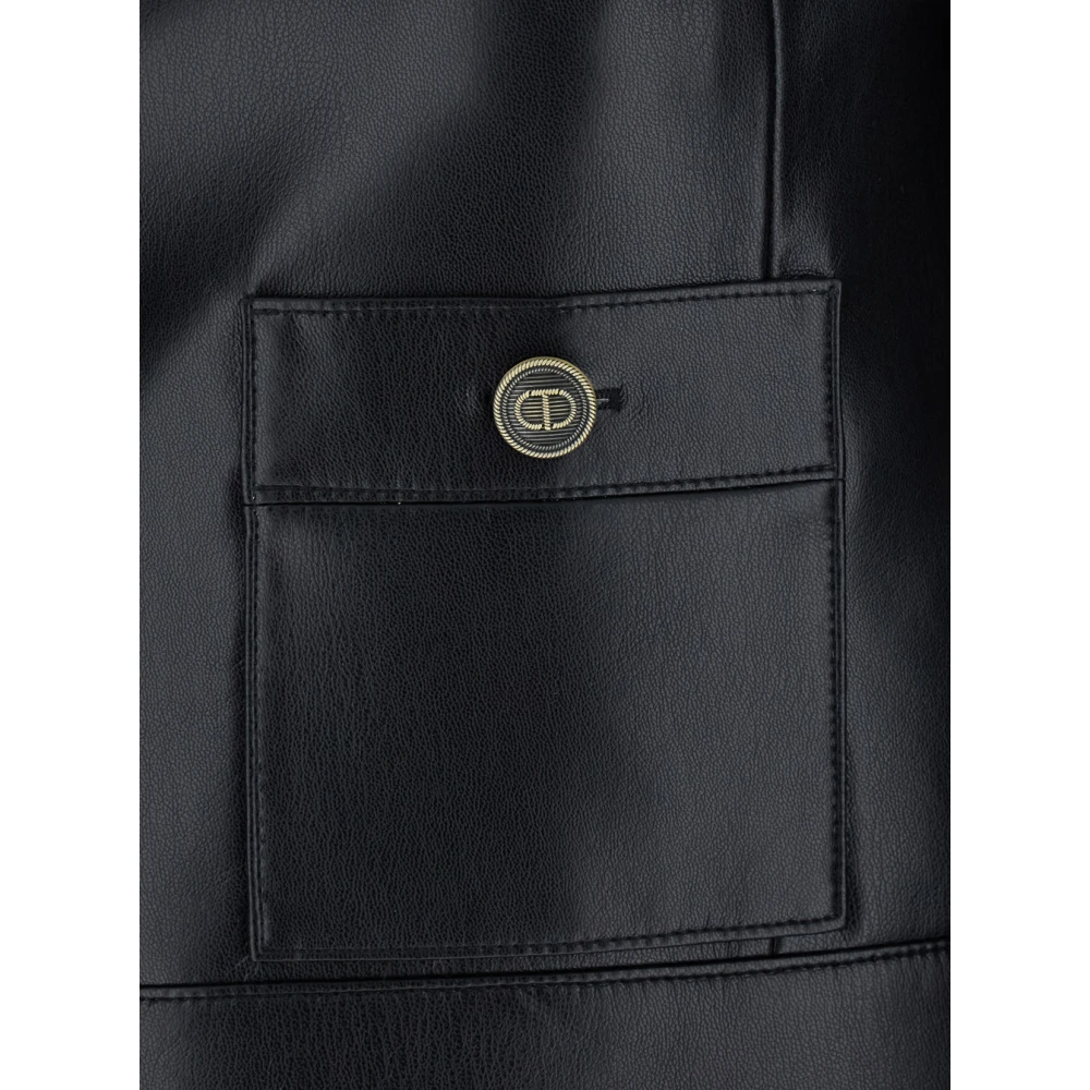 Twinset Zwarte Leren Logo Knoopjas Black Dames