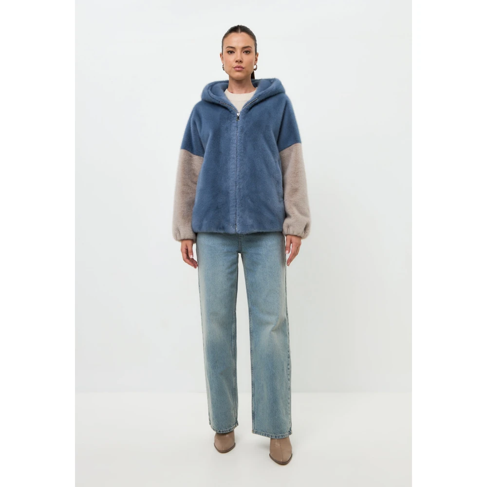 Cesare Gaspari Stijlvolle Hooded Faux Fur Jacket Reyna Blauw Blue Dames
