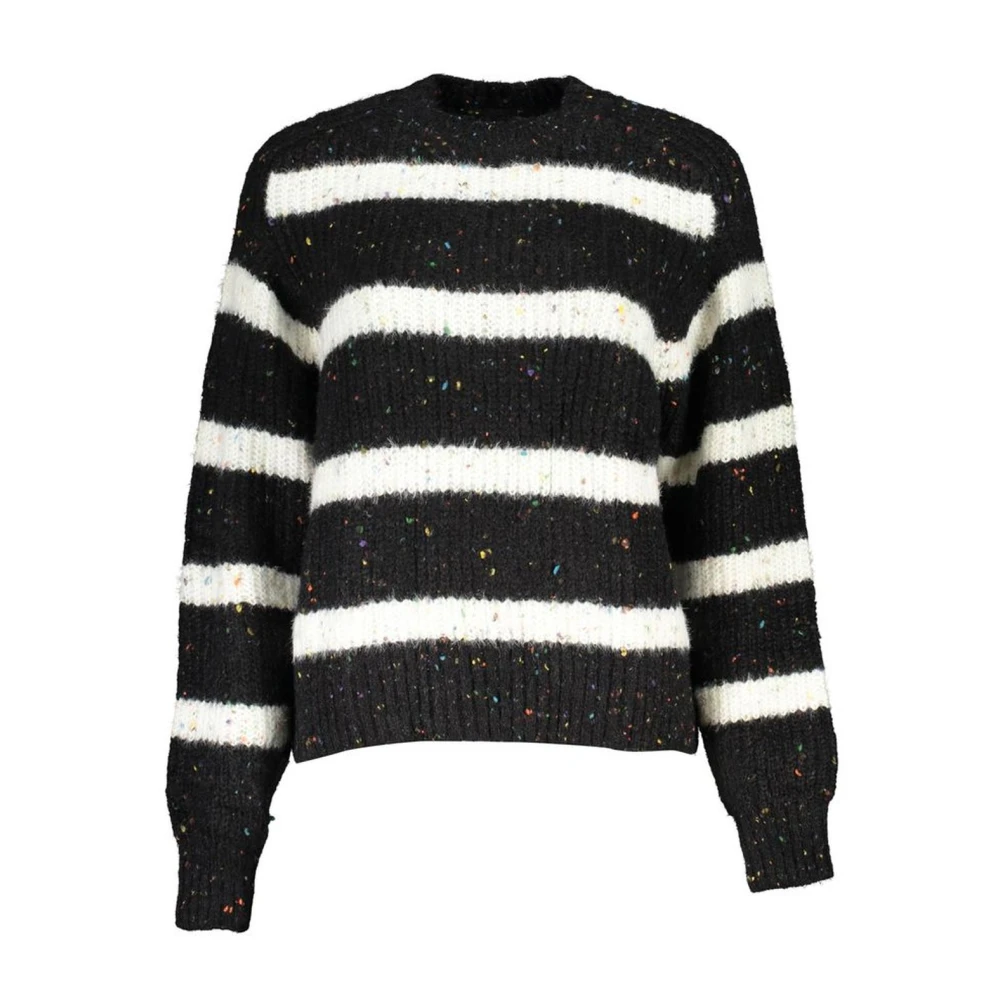 Desigual Women's Black Round-Neck Knitwear, Xl, Turtleneck Jumper With Contrast Details And Logo