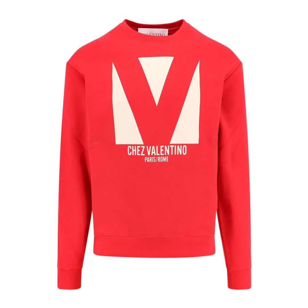 Valentino Katoenen Crew-neck Sweatshirt met Frontprint Red Heren