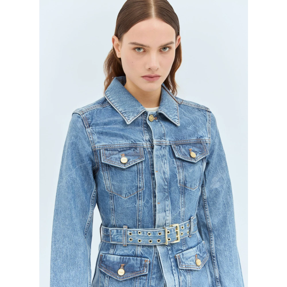 Ganni Foil Denim Jack met Afneembare Riem Blue Dames