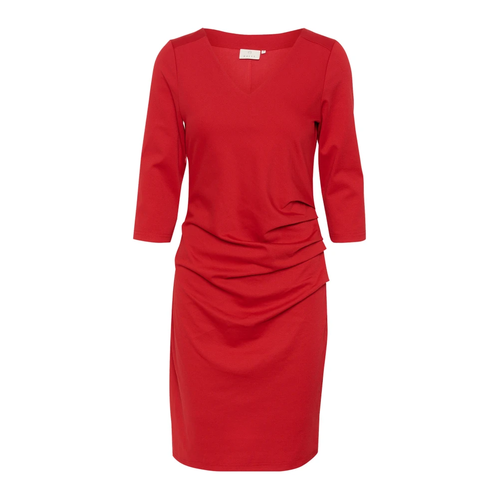 Kaffe Rode V-Hals Jurk met Gedrapeerde Zijkanten Red Dames