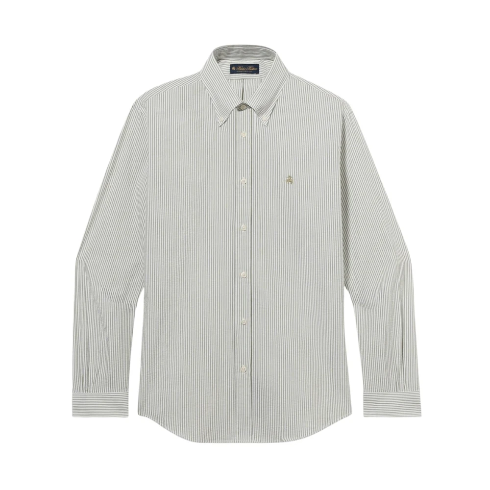 Brooks Brothers Men's Green Regular Fit Seersucker Shirt With Button Down Collar - Casual Shirts - 2XL - Shirts