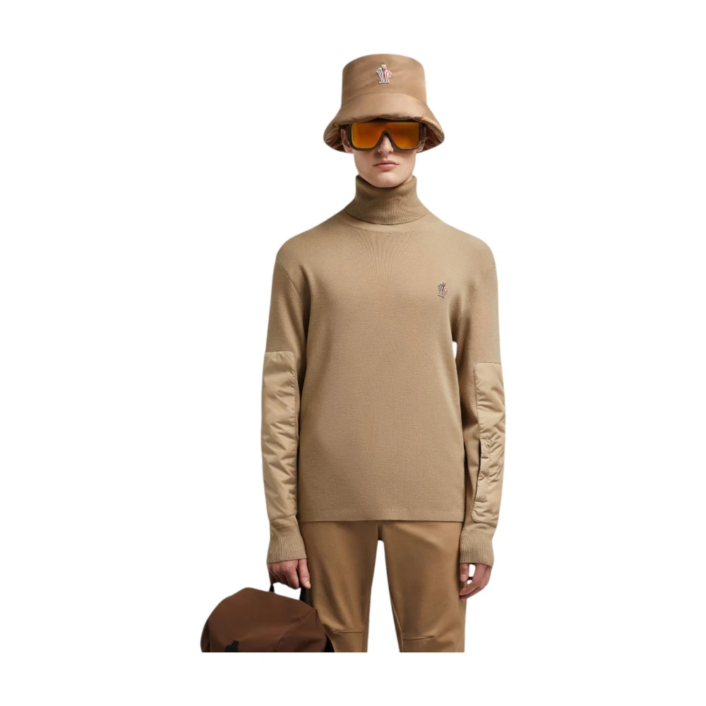 Moncler Beige Wollen Coltrui Jumper Ski Brown Heren