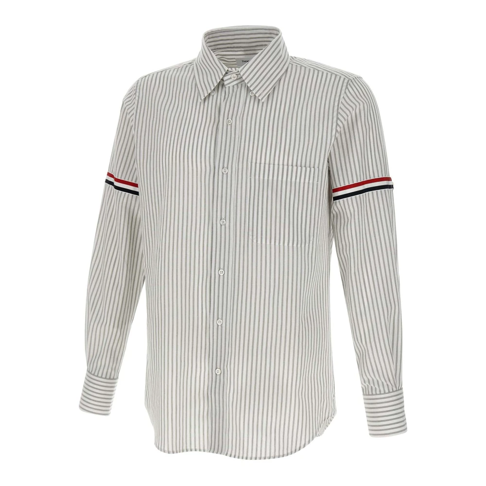 Thom Browne Gestreept Madras Katoenen Overhemd Grijs Gray Heren