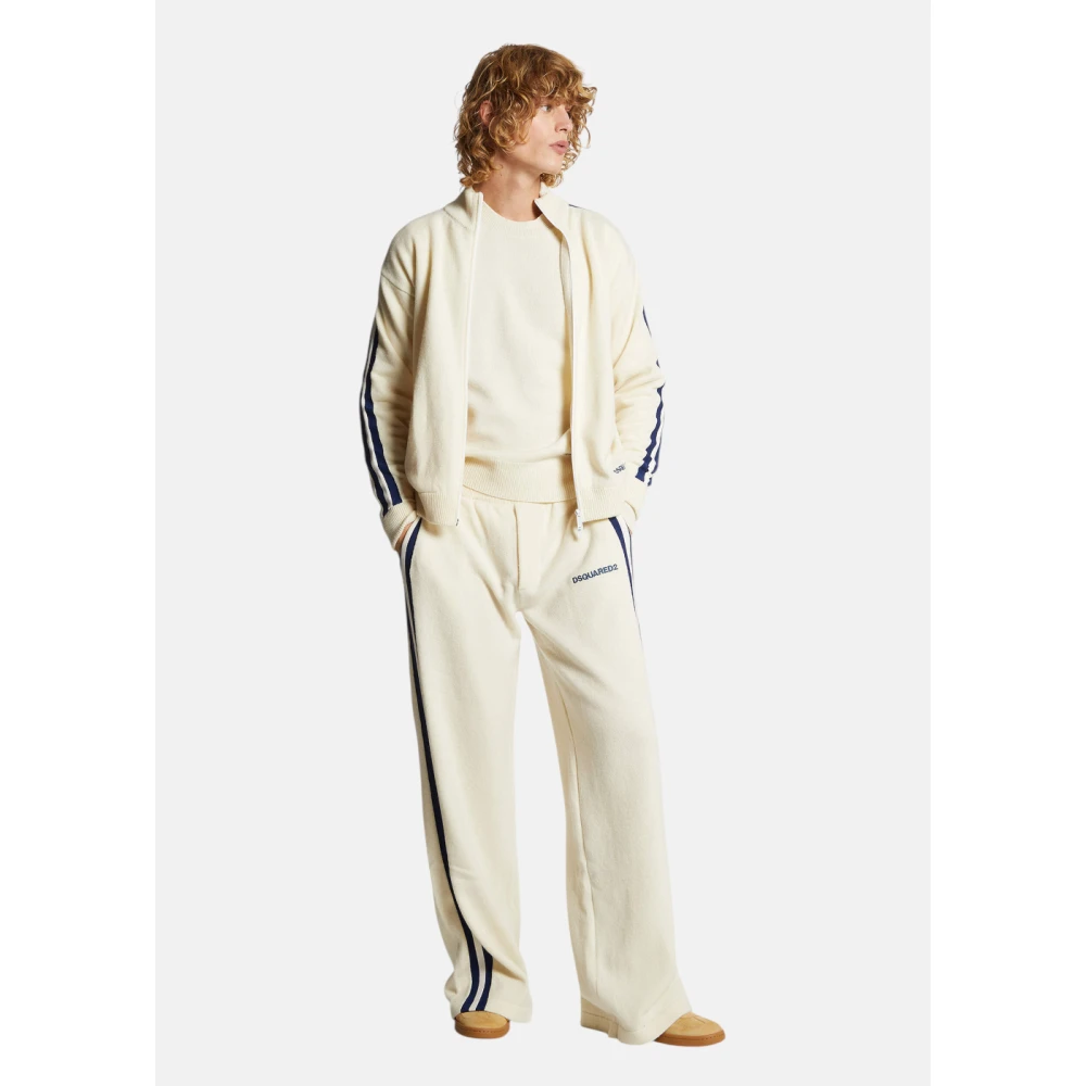 Dsquared2 Retro Sportieve Wollen Blend Rits Cardigan White Heren