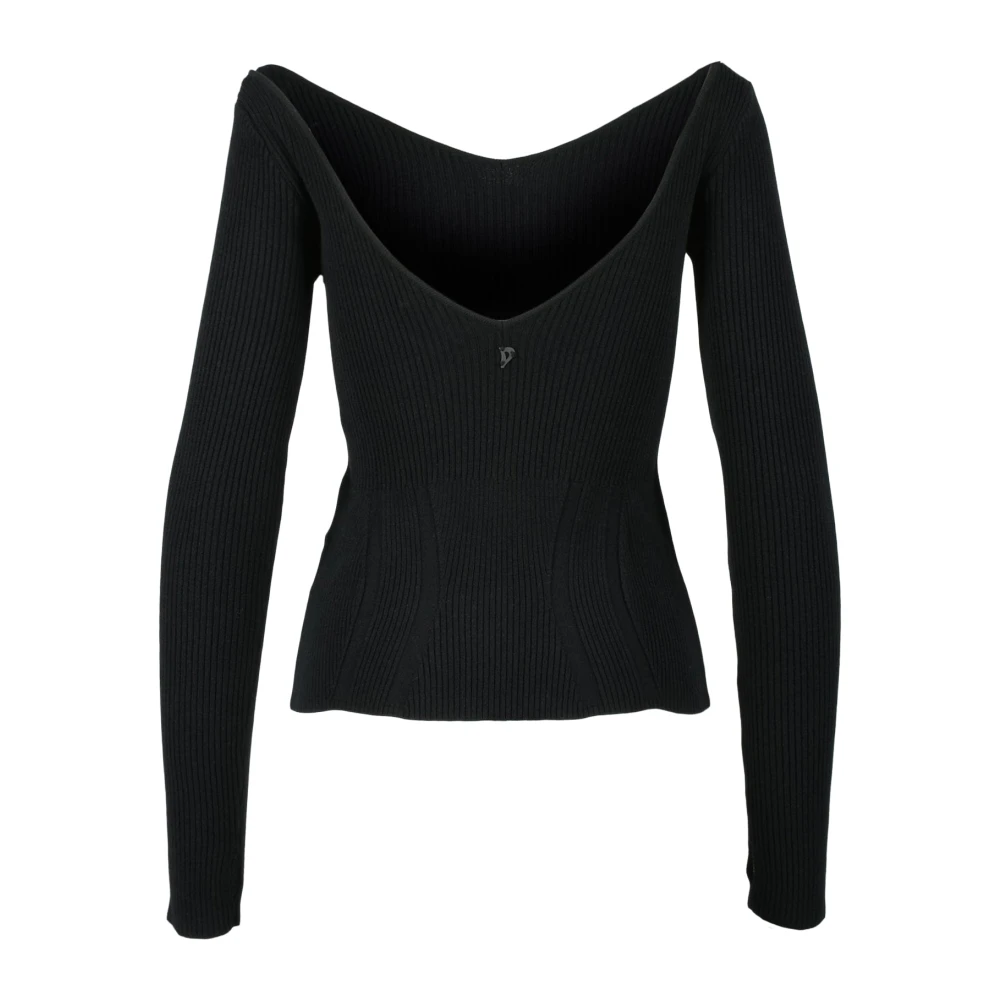 Dondup Elegante Viscose Elastaan Gebreide Top Black Dames