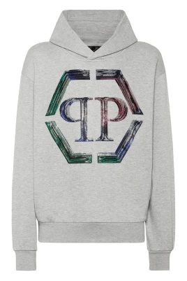 Hoodie Sweatshirt LS Strass Hexagon