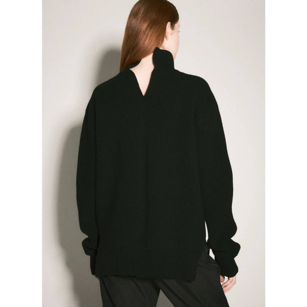 Rick Owens Wollen Fisherman Trui V-Hals Ribgebreide Boorden Black Dames