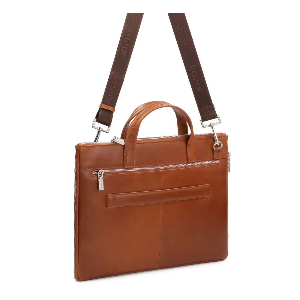 Kazar Bruin leren laptoptas en documententas Brown Heren