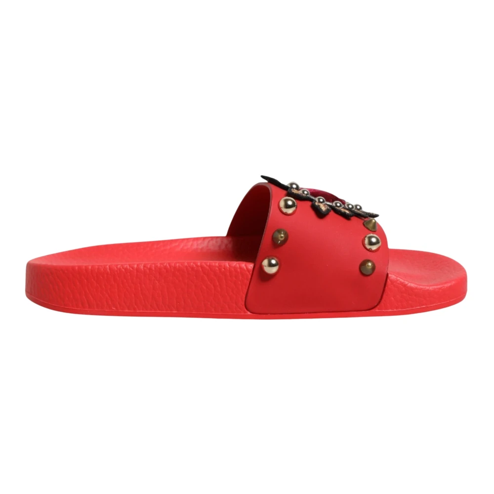 Dolce & Gabbana Unisex Kids Red Kids Sandals, 35 Eu, Sac Heart Stud Slides