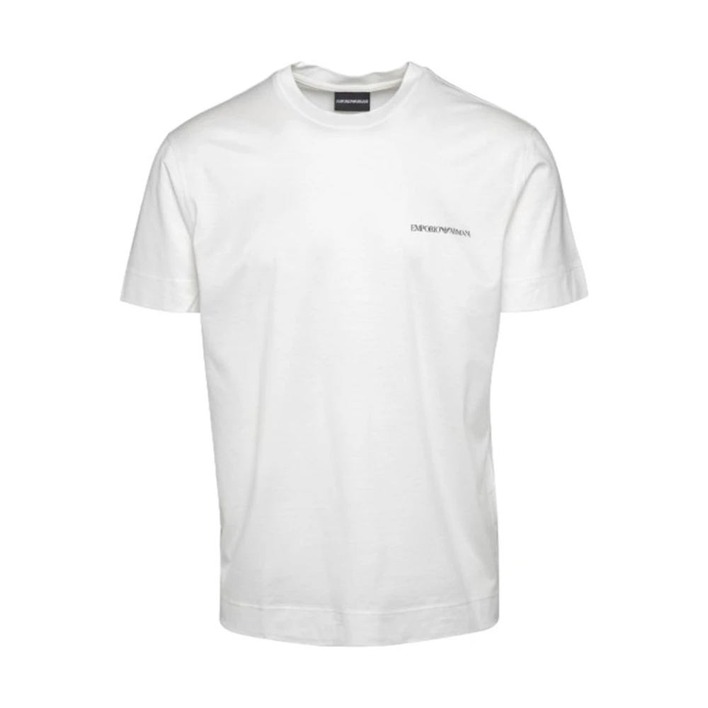 Emporio Armani Mannelijk Wit Tops Heren, 2XL, Katoen, Casual Katoenen T-Shirt Met Logo