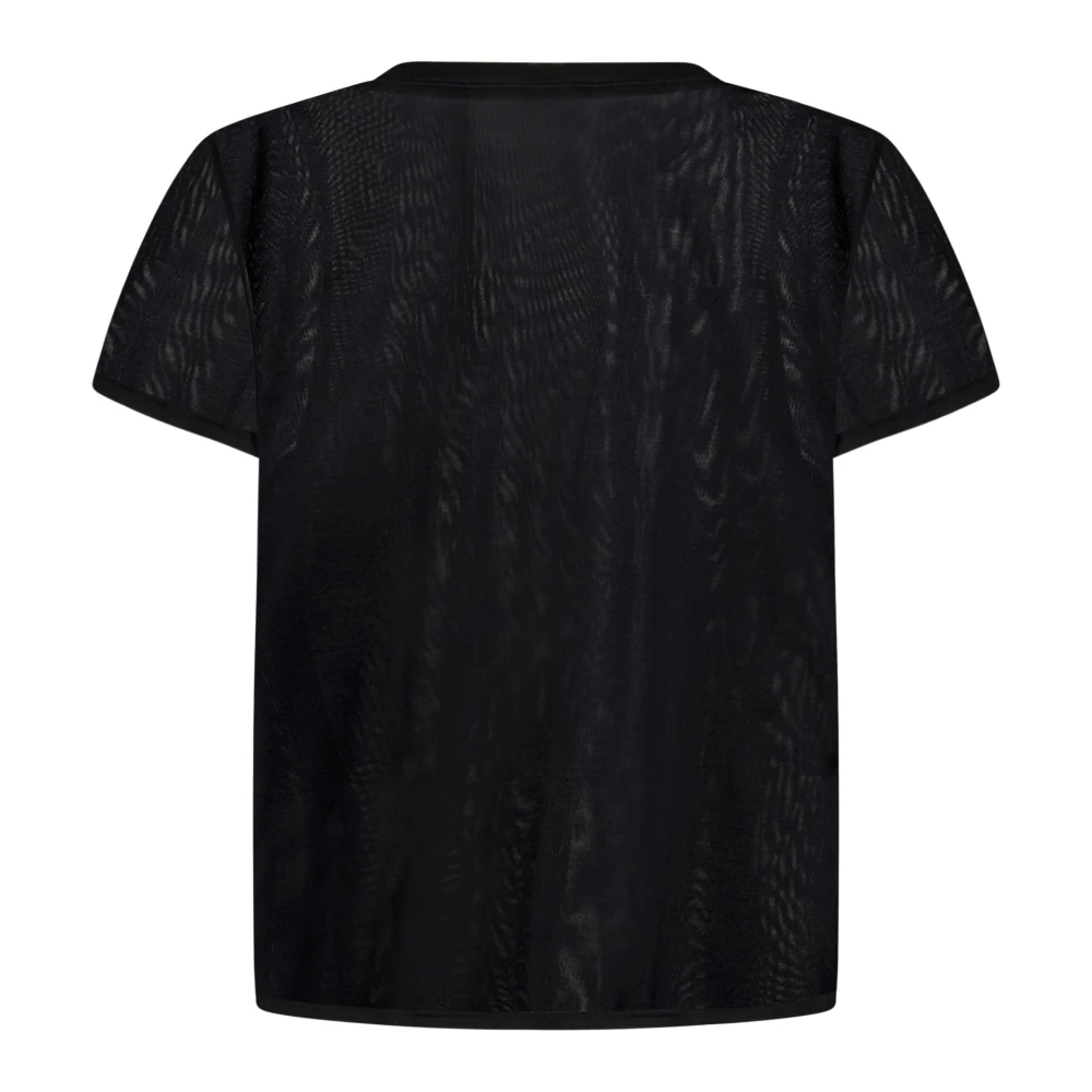 Tom Ford Zwart Zijden T-Shirt met Gouden Logo Plaque Black Dames