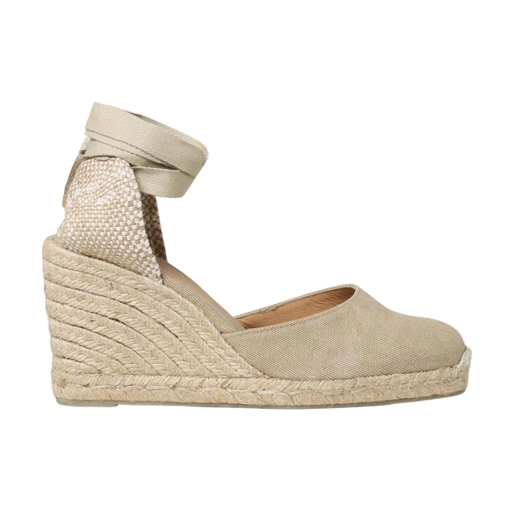 Castañer Wedges, Female, 5 Uk, Wedge Ankle Tie Espadrille Sandal Beige