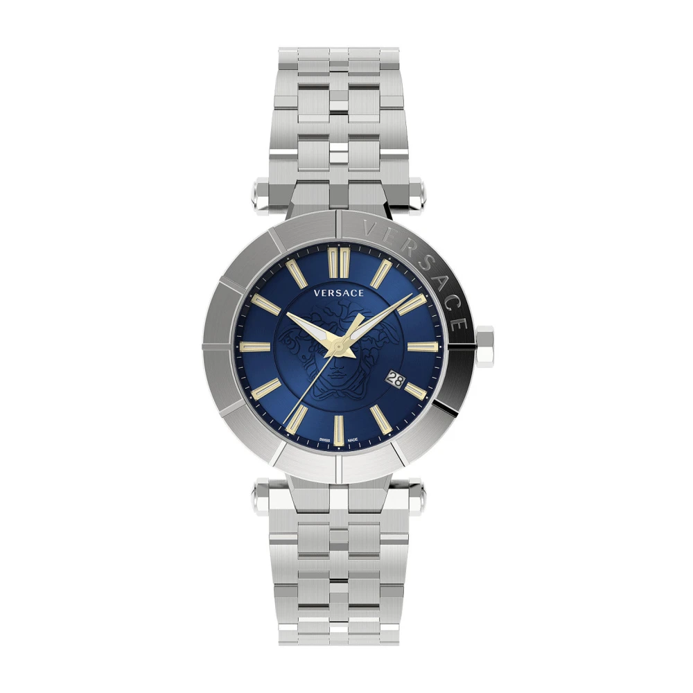 Versace Men's Gray Watches, One Size, V-Race Stainless Steel Blue Dial Watch