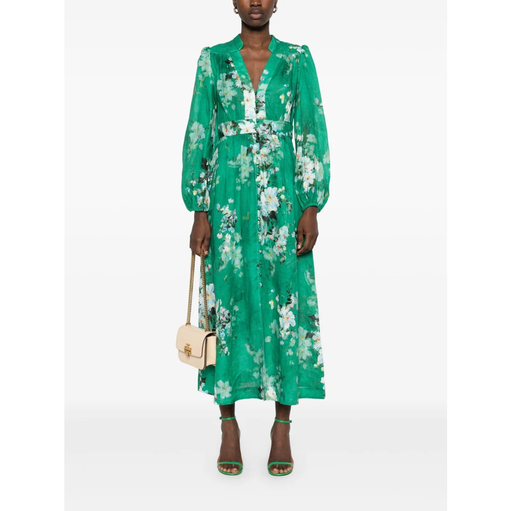 Zimmermann Bloemen Midi Jurk Groen Linnen Green Dames