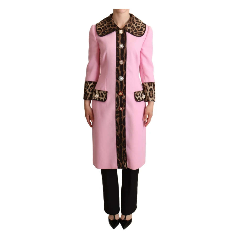 Dolce & Gabbana Rosa Leopard Ull Trenchcoat Jacka Pink, Dam