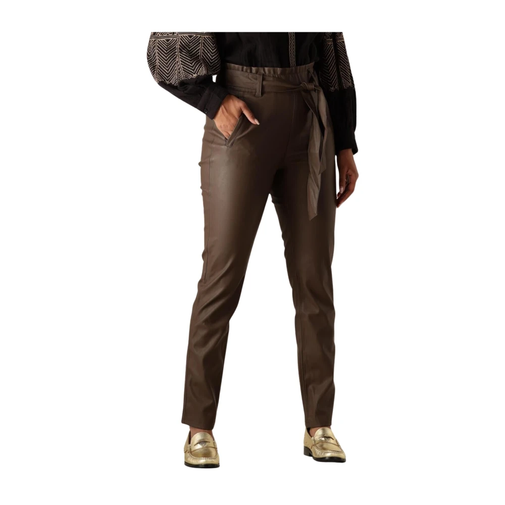 Knit-ted Bruine Leren Broek Francis Pant Brown Dames