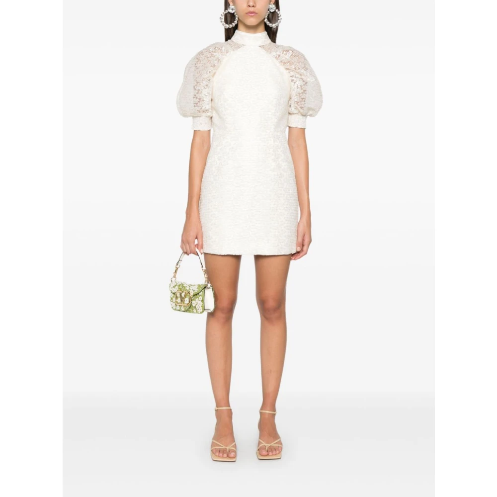 Rotate Birger Christensen Korte Mouw Geplooide Mini-jurk met Kant White Dames