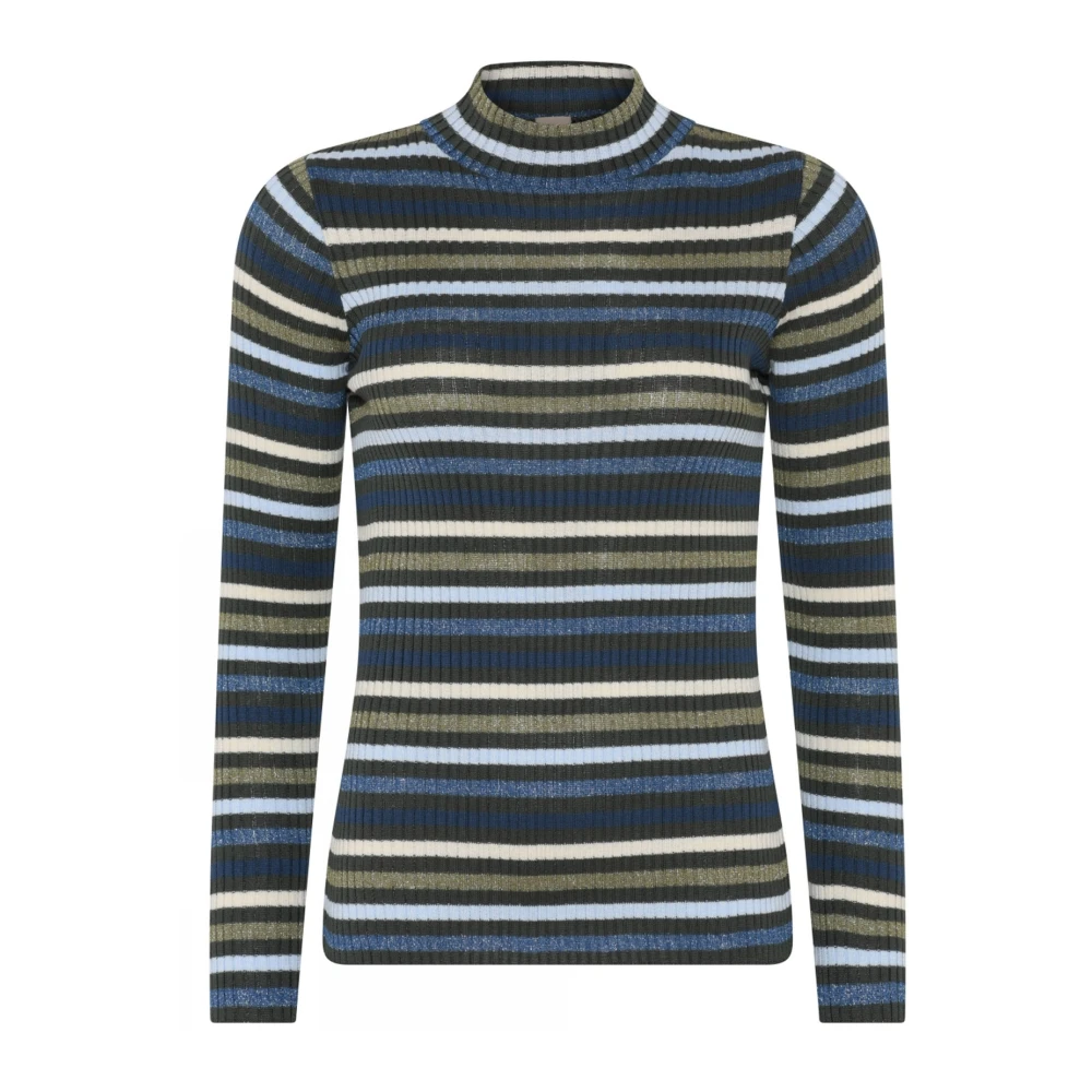Skovhuus Gestreepte Ribgebreide Trui Blouse Agave Multicolor Dames