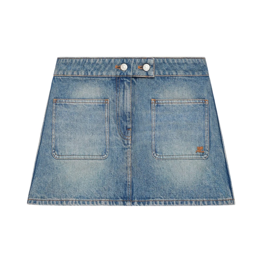 Courrèges Women's Blue Denim Skirts, 3XS, Logo-Patch Cotton Skirt