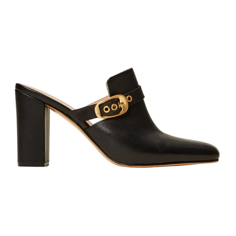 Twinset Women's Black Heeled Mules, 4 Uk, Buckle Leather Mules