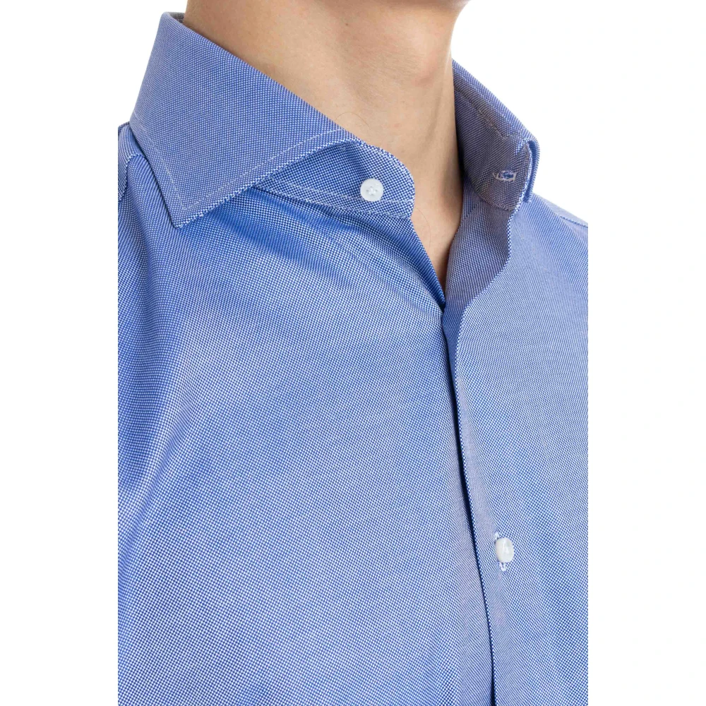 Barba Heldere Blauwe Op Maat Gemaakte Katoenen Overhemd Blue Heren