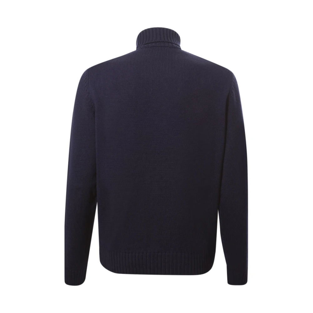Zanone Blauwe Merinowol Coltrui Trui Blue Heren