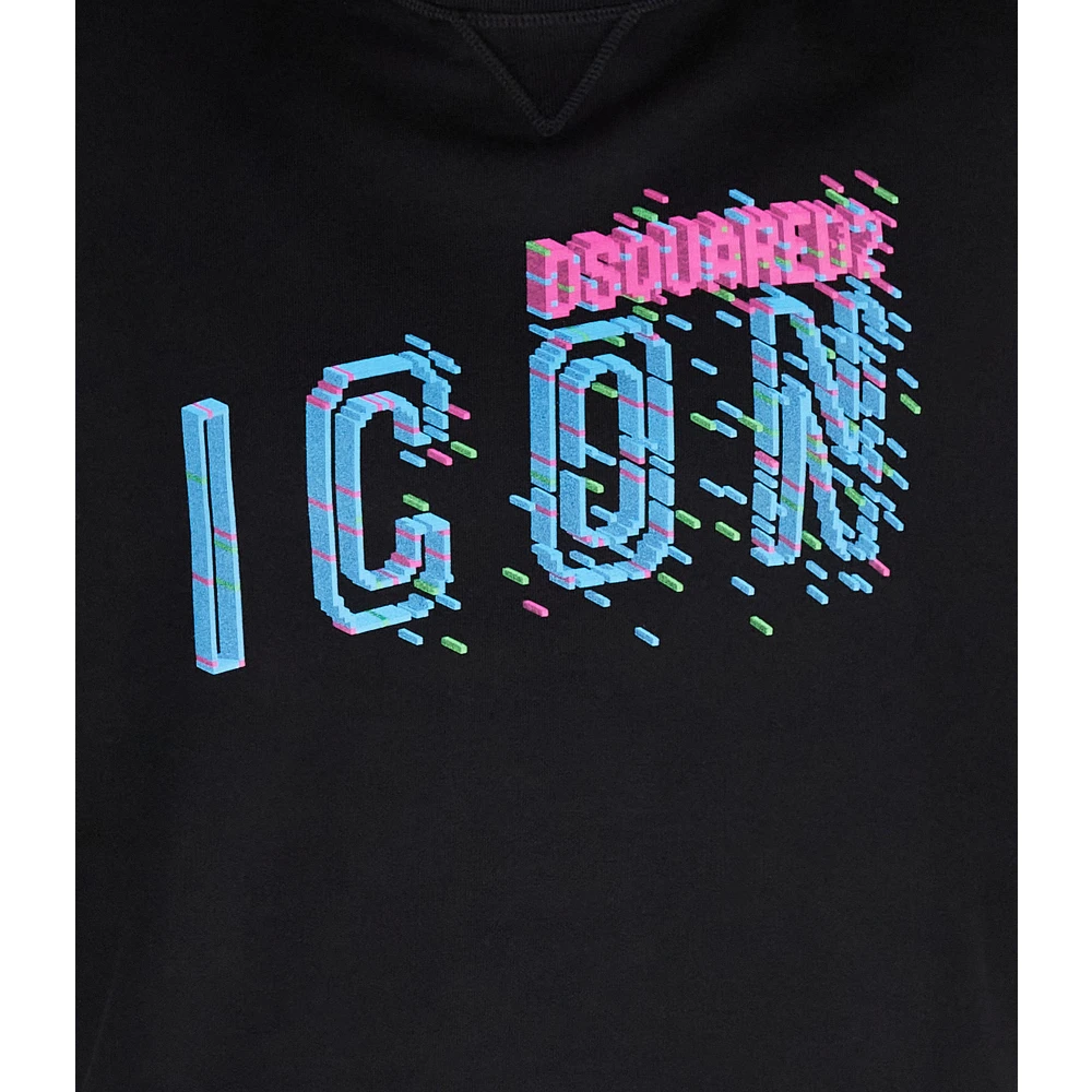 Dsquared2 Gepixelde Logo Zwarte Katoenen Sweatshirt Black Heren