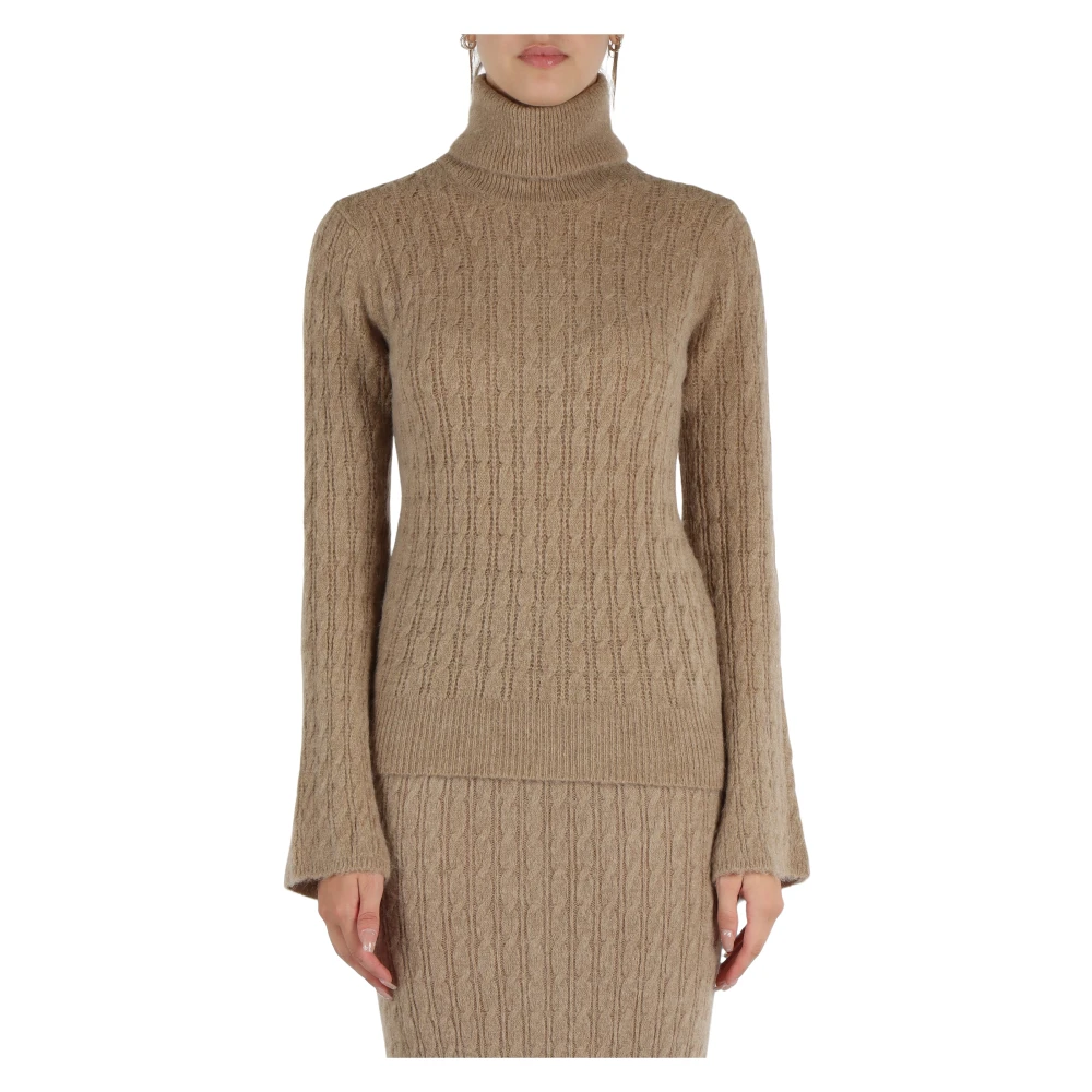 Liu Jo Alpaca Gevlochten Hoge Hals Trui Beige Dames