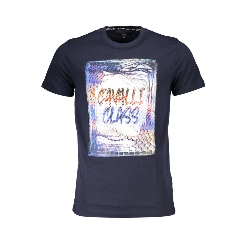 Cavalli Class , T-Shirts, Male, Blue, 2XL, Logo Cotton T-Shirt