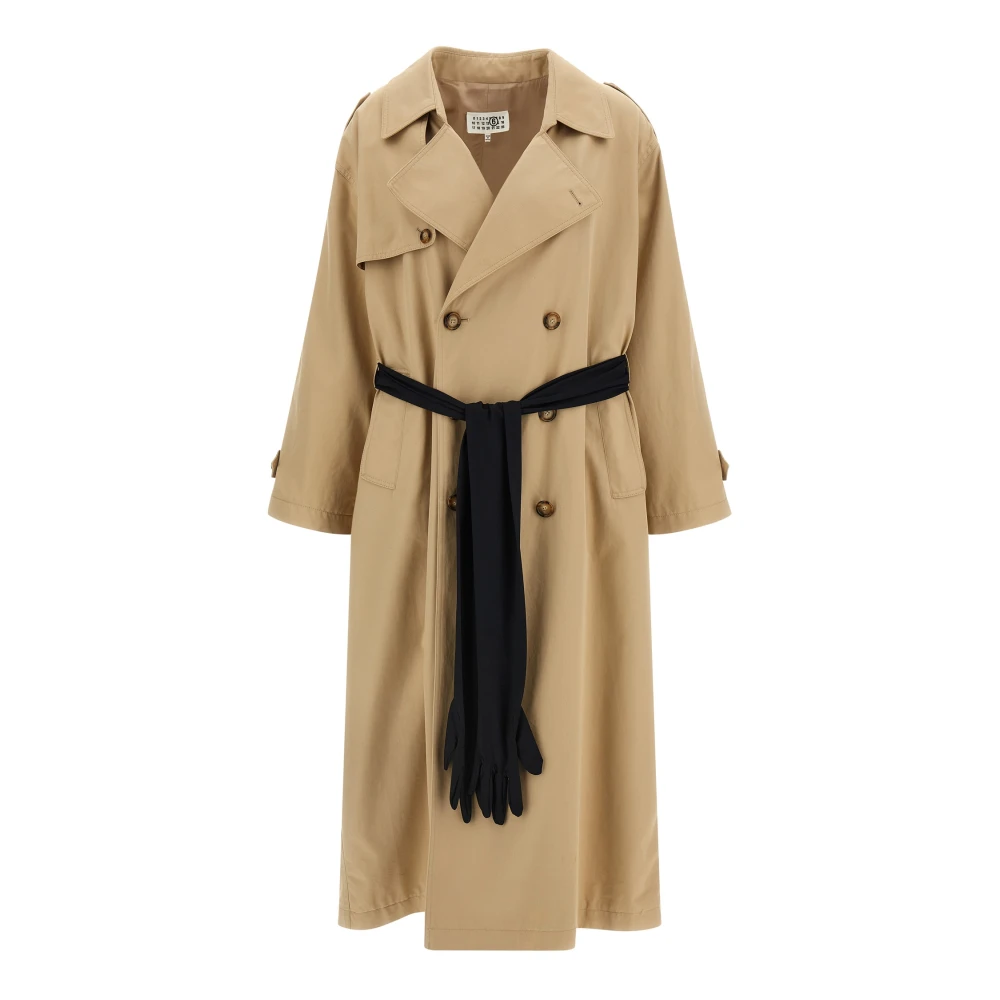Mm6 Maison Margiela Women's Beige Trench Coats, 3XS, Cotton Trench Coat With Gloves