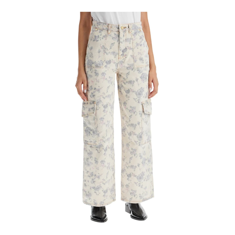 Ganni Bloemen Cargo Jeans White Dames