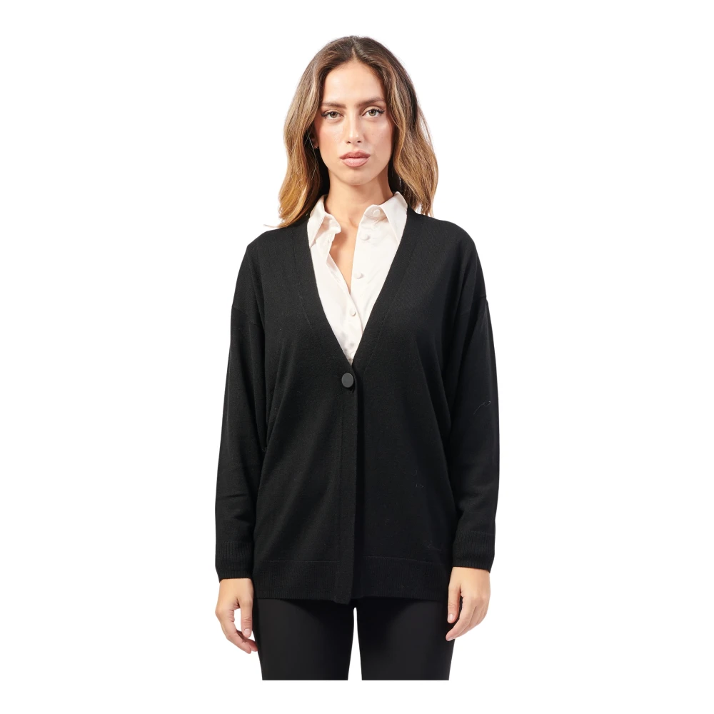 Armani Exchange Zwarte Fijngebreide Cardigan Sweater Black Dames