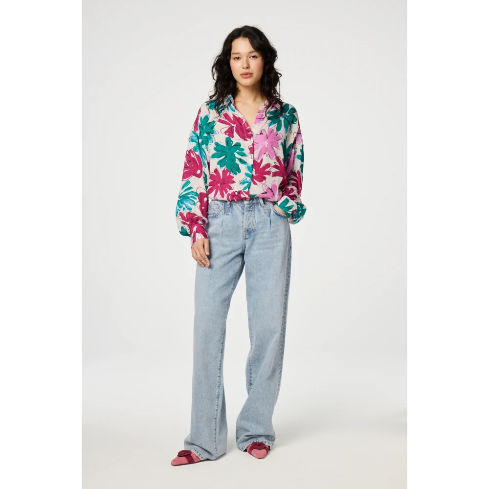 Fabienne Chapot Groen Roze Bloemen Oversized Blouse Multicolor Dames