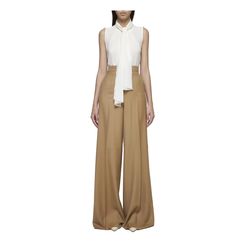 Max Mara Vanilla Zijden Georgette Strik Blouse Beige Dames