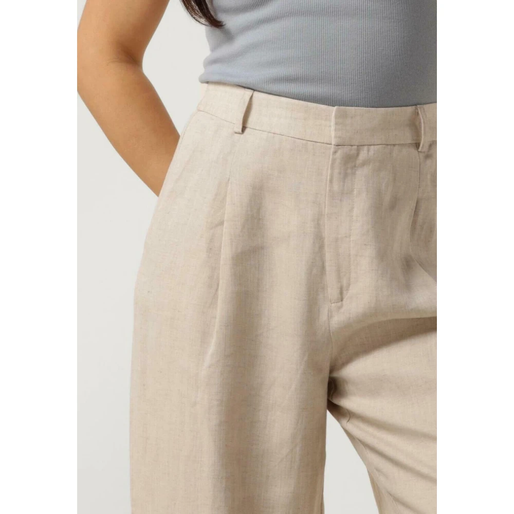 Gestuz Linnen Hoge Taille Broek Zandkleur Beige Dames