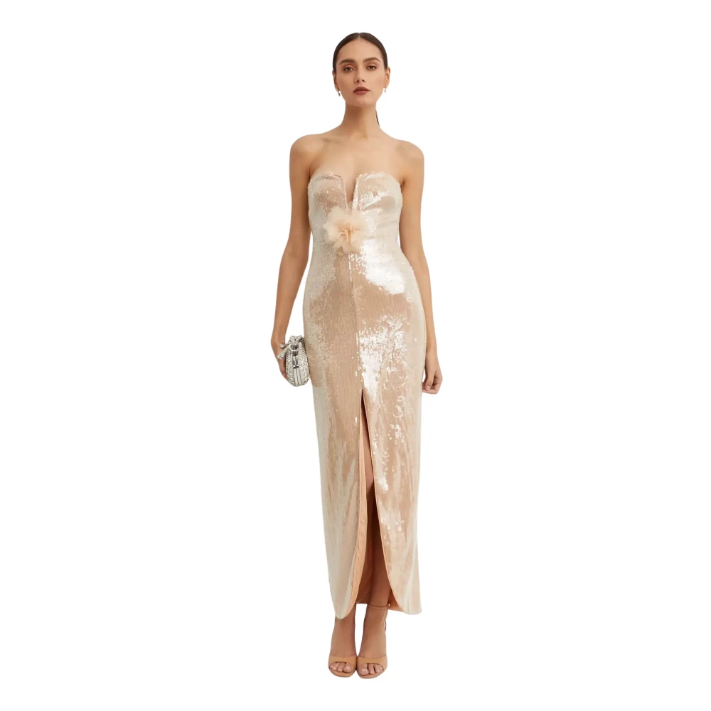 Self Portrait Women's Cream Sequin Maxi Dress Elegant