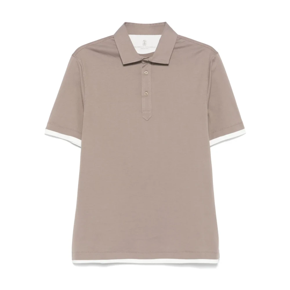 BRUNELLO CUCINELLI Olijf Polo Shirt Gelaagd Korte Mouwen Gray Heren