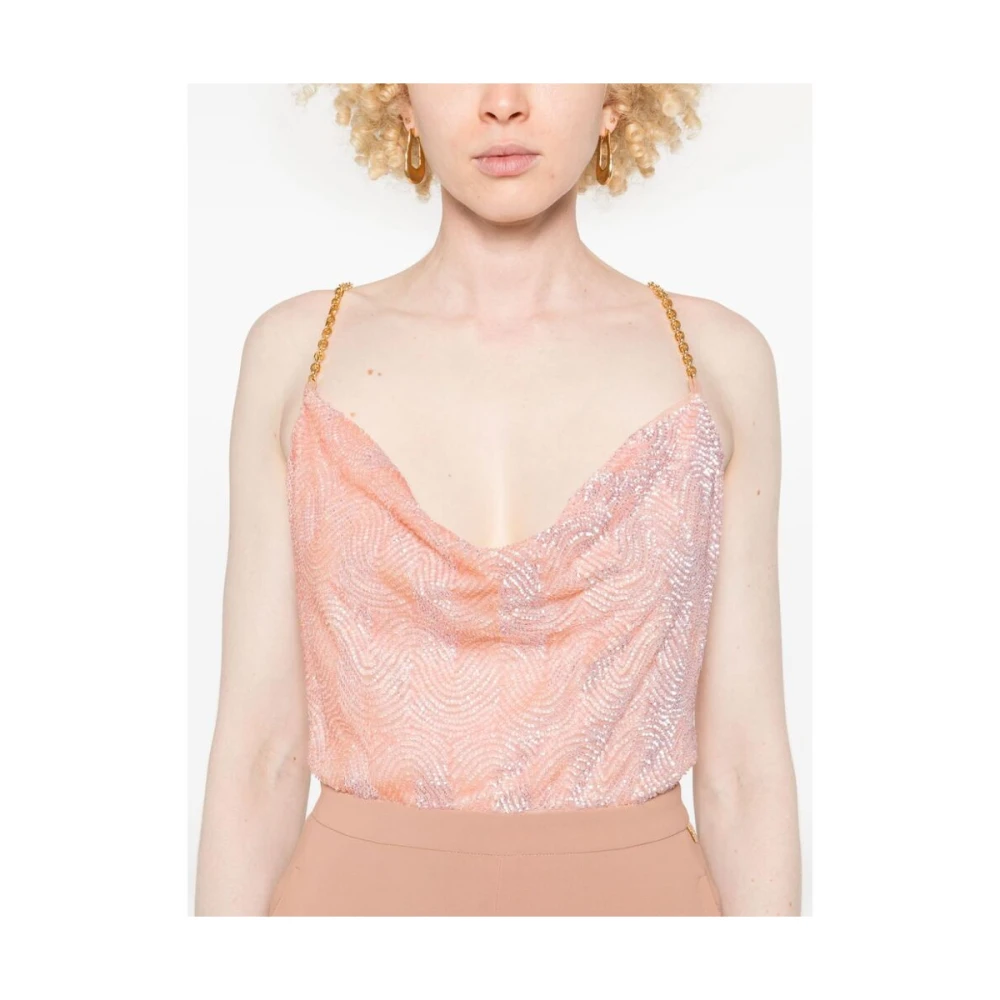 Elisabetta Franchi Pailletversierde Cowl Neck Jurk Beige Dames
