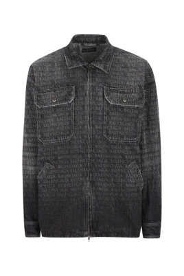 Allover Logo Printed Zipped Overshirt