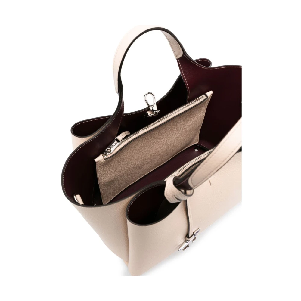TOD'S Beige Leren Tote Tas met Zilveren Accenten Beige Dames