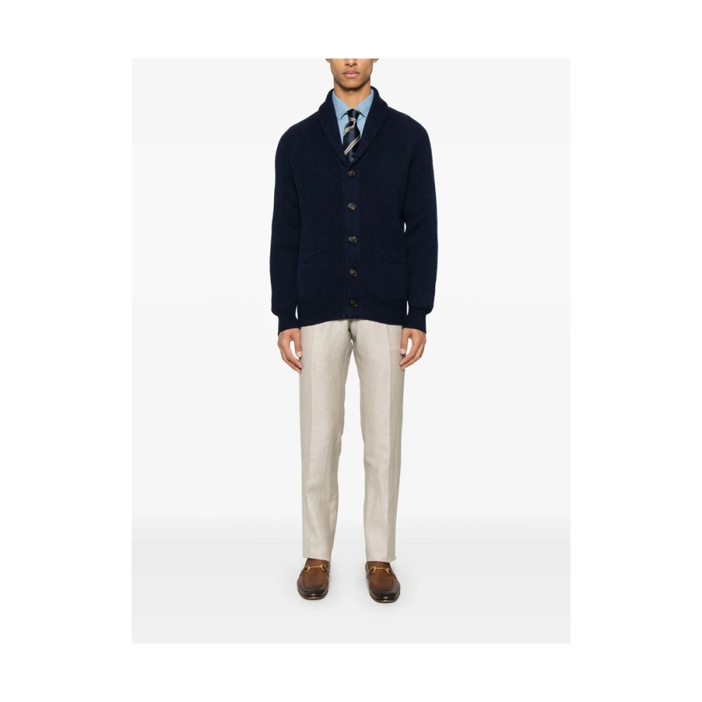 BRUNELLO CUCINELLI Blauwe Oxford Sweater met Voorknoppen Blue Heren