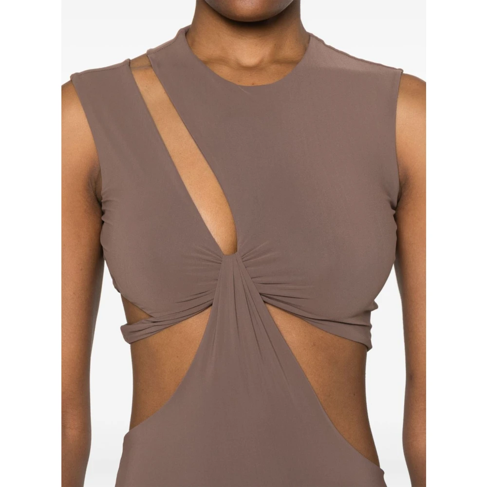Amazuin Bruine Mouwloze Jurk met Uitsparingen Brown Dames