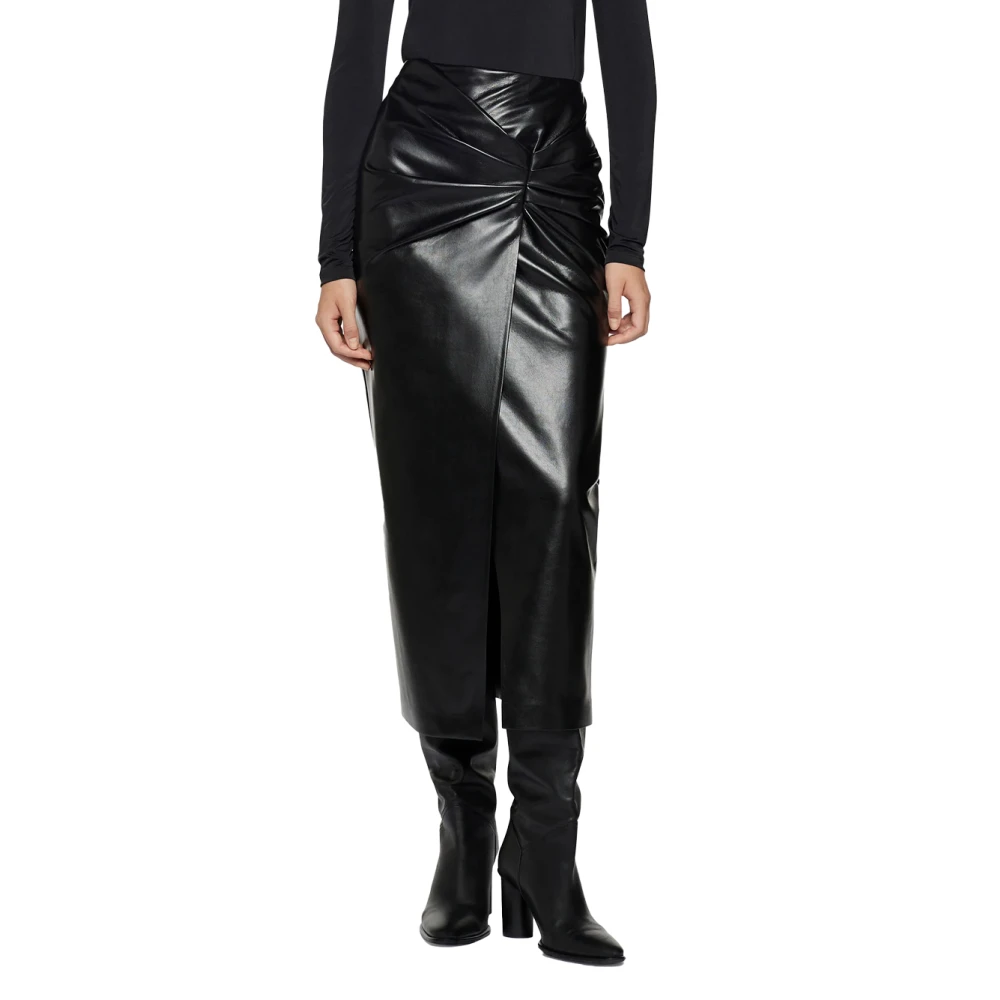 Simona Corsellini Imitatie leren lange rok gerimpeld Black Dames