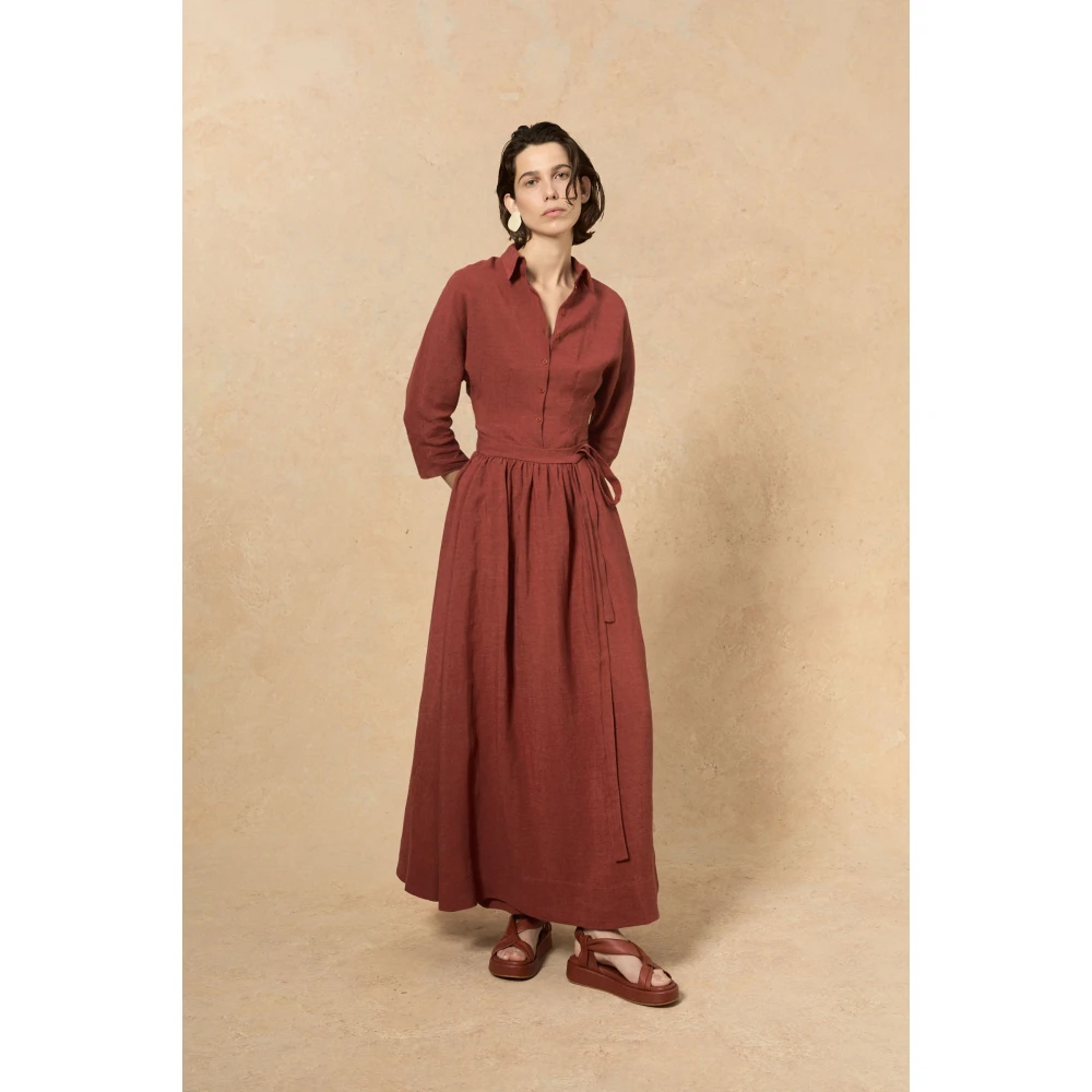 Cortana Rode Linnen Shirt Brown Dames