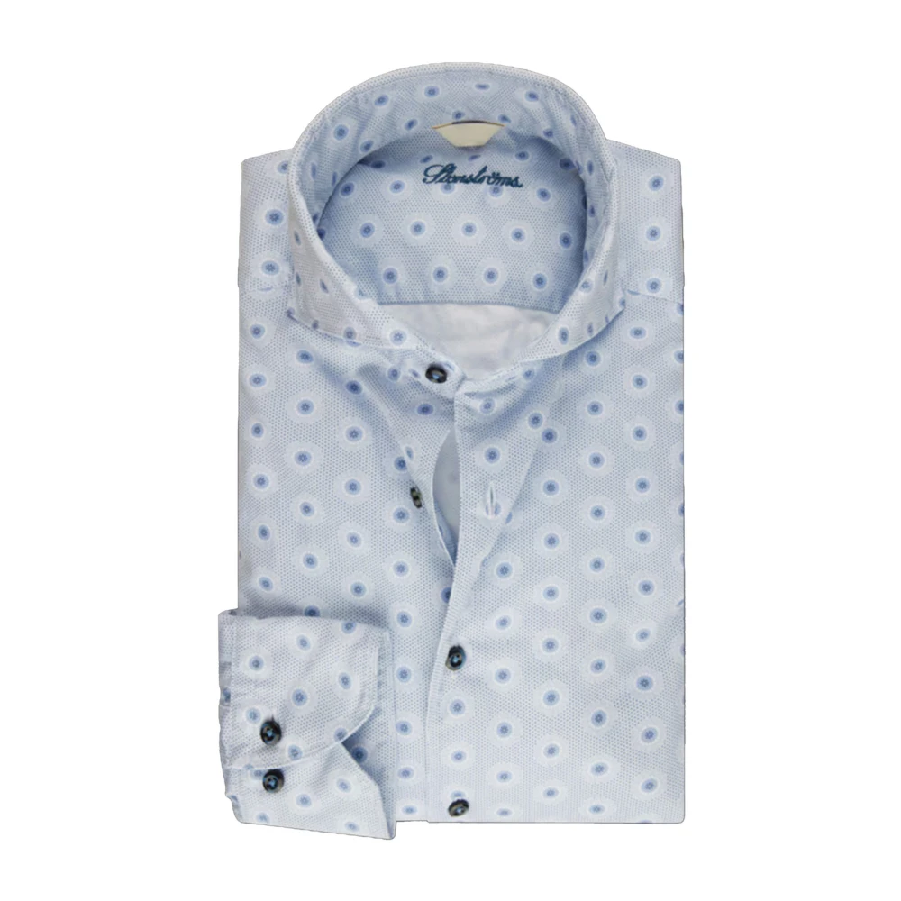Stenströms Blauw Twill Overhemd met Cut Away Kraag Blue Heren