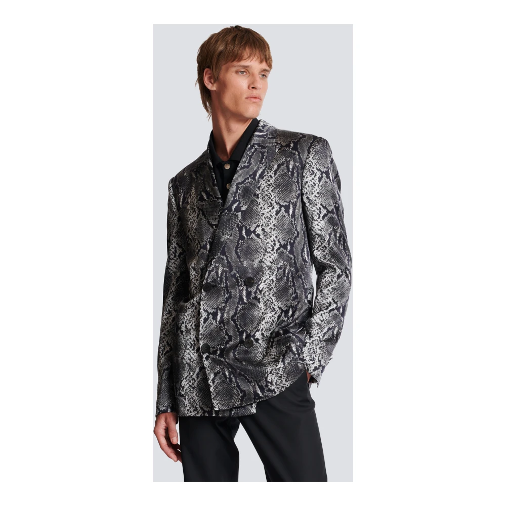 Balmain Bedrukte zijden blazer Gray Heren