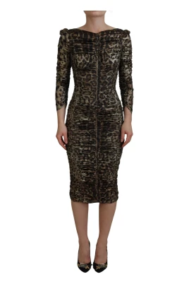 Multifärgad Leopard Bodycon Sheath Midi Klänning