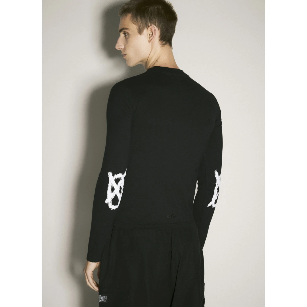 032c Grafische Print Lange Mouw Katoenen T-shirt Black Heren